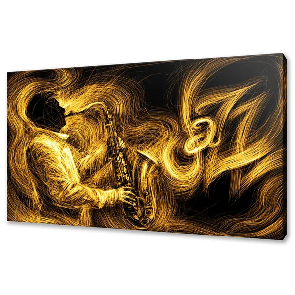 Gold Yellow Jazz Saxophone Player Art Print, Modern Design
