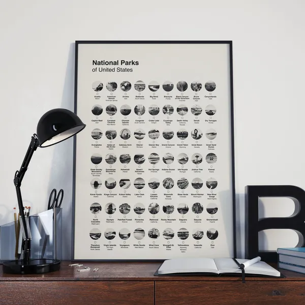 Us National Park Checklist Minimalist Travel Poster