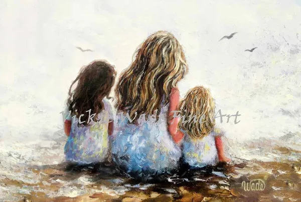 Mother Two Daughters by the Sea, Vickie Wade Art Print