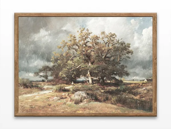 Oak Tree Painting Vintage Landscape Art Print