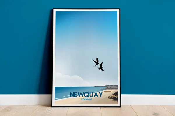 Newquay Cornwall Travel Poster, Beach Scene