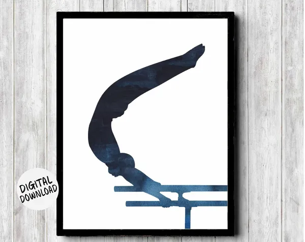 Male Gymnast Silhouette On Parallel Bars Art Print
