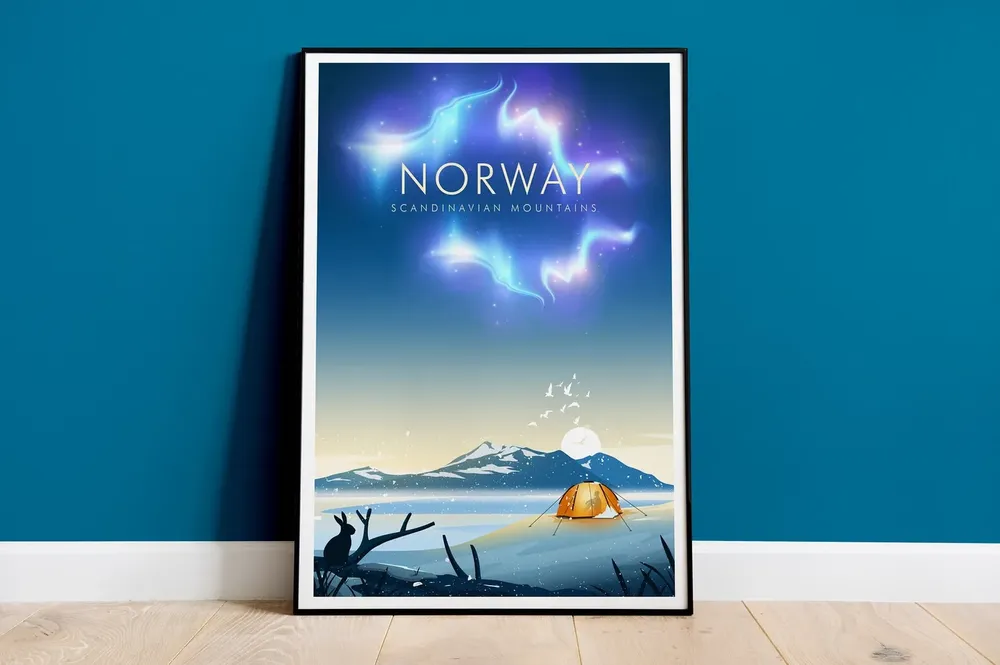 Norway Travel Print, Scandinavian Mountains