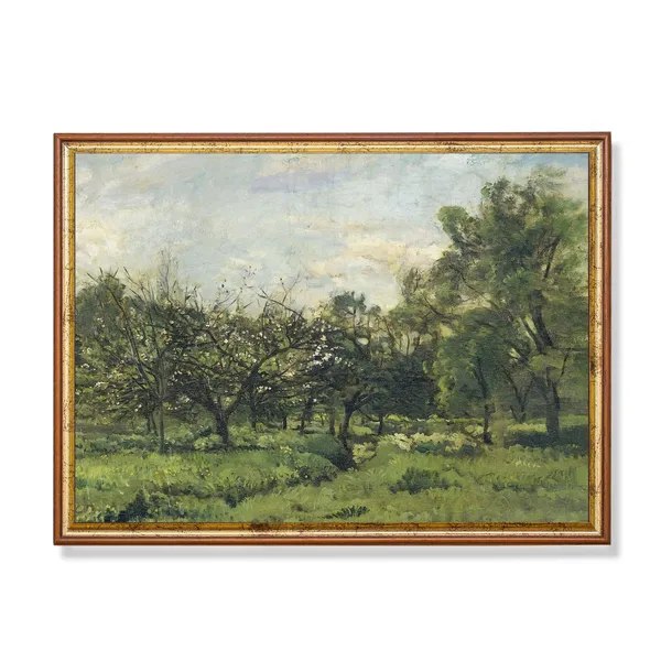 Vintage Forest Landscape Art Print, Farmhouse Decor