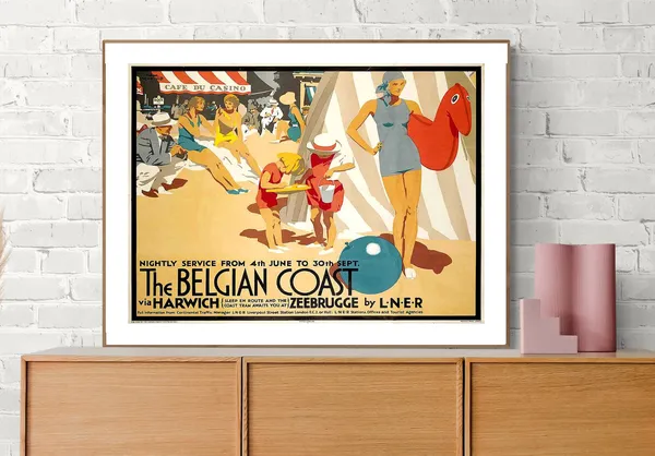 The Belgian Coast Via Harwich Vintage Travel Poster