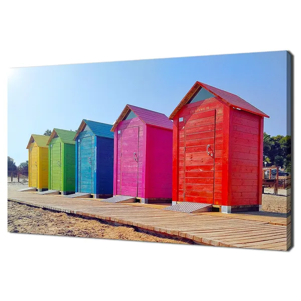 Colorful Beach Huts Seascape, Modern Coastal Art Print