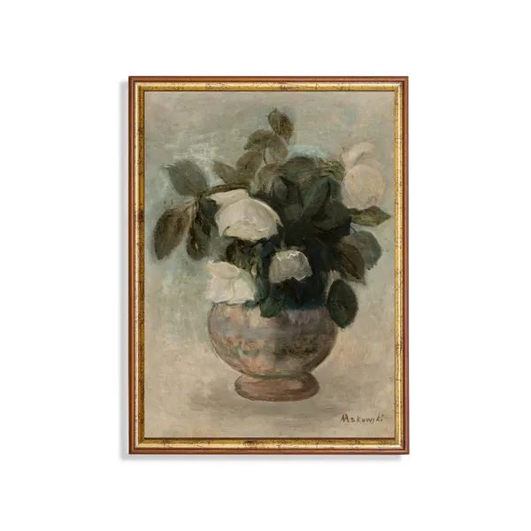 White Roses Still Life, Vintage Floral Art Print