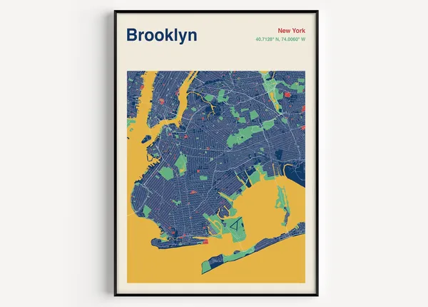 Brooklyn NY Map Print, Brooklyn Travel Poster