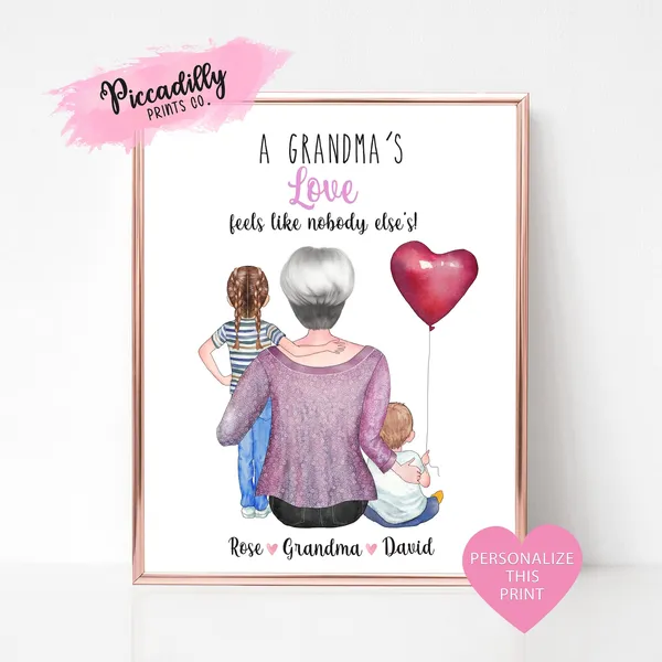 Personalized Grandmother Portrait, Custom Family Art Print