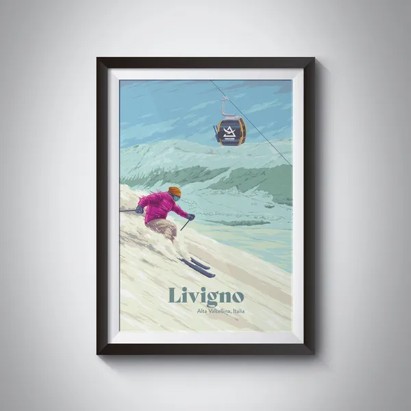 Livigno Ski Resort Vintage Travel Poster, Italian Alps