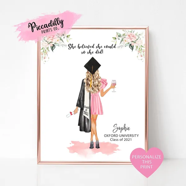 Personalised Graduation Print, Custom Portrait Gift