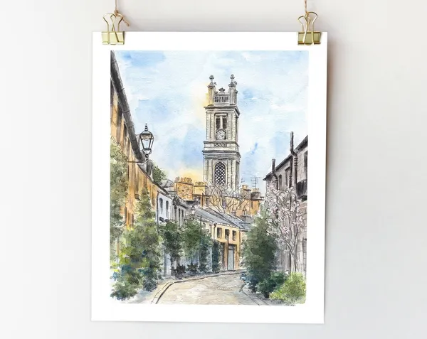 Edinburgh Scotland Watercolor Art Print, Stockbridge