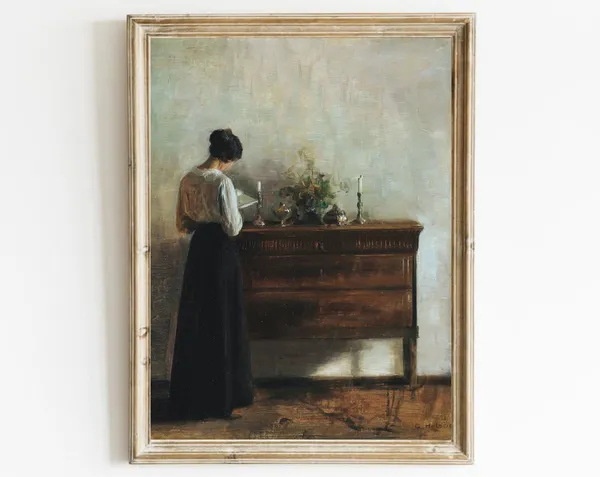 Vintage Woman Reading Portrait Art Print
