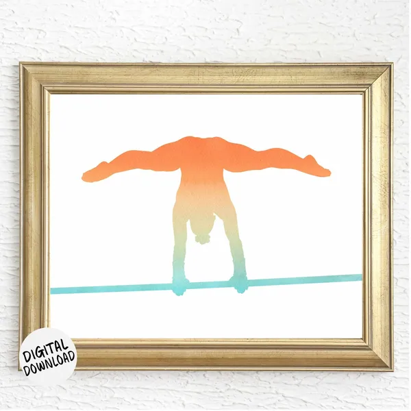 Female Gymnast On Uneven Bars Watercolor Art Print