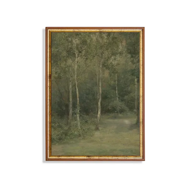 Vintage Landscape Painting, Antique Tree Forest Print