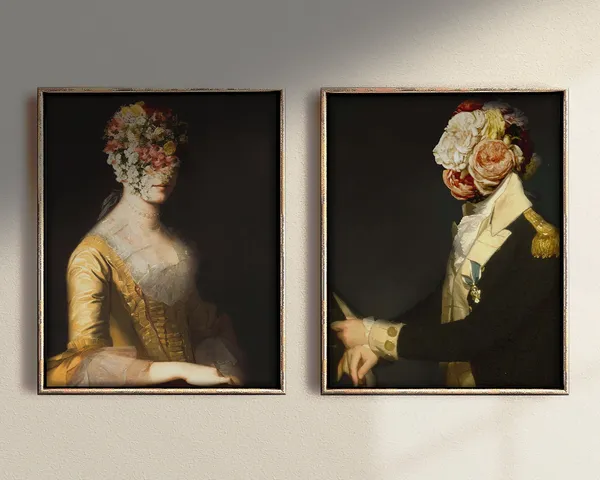 Baroque Painting Altered Portrait Prints Set Of 2