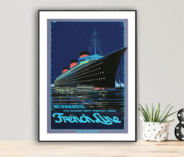 Normandie French Line Vintage Travel Poster