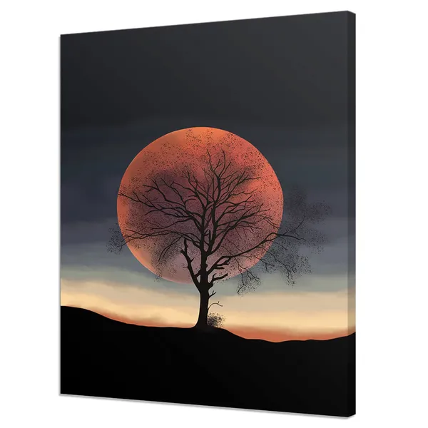 Red Moon Behind the Tree, Modern Wall Art Print