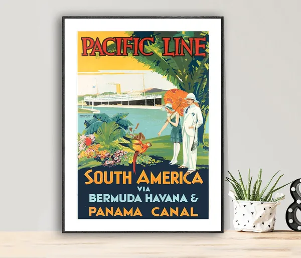 Pacific Line South America Via Bermuda Havana Travel Poster