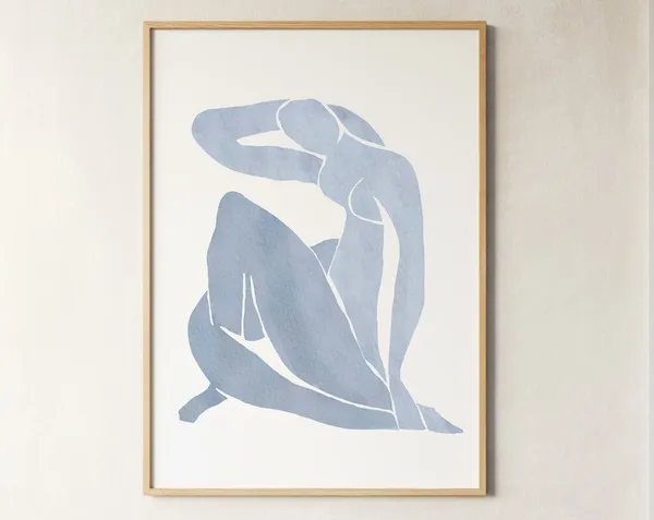 Matisse-Inspired Blue White Minimalist Art Print