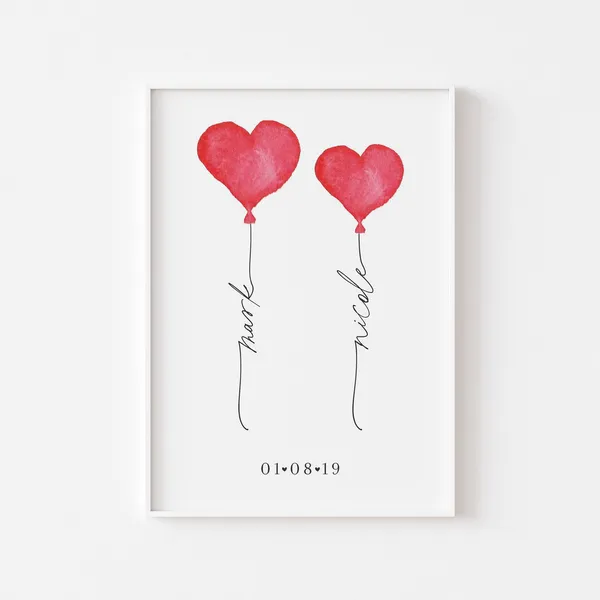 Love Balloons Personalized Couples Art Print