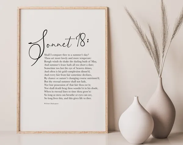Sonnet 18 by William Shakespeare, Literary Art Print