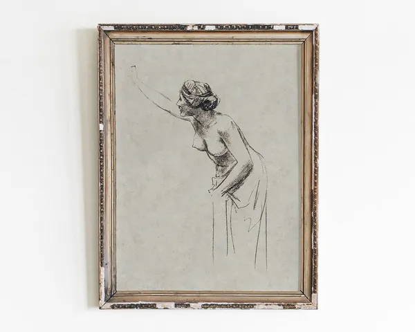 Female Figure Vintage Sketch, Minimalist Line Art Print