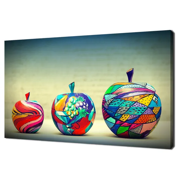 Colourful Painted Wooden Apples Kitchen Art Print