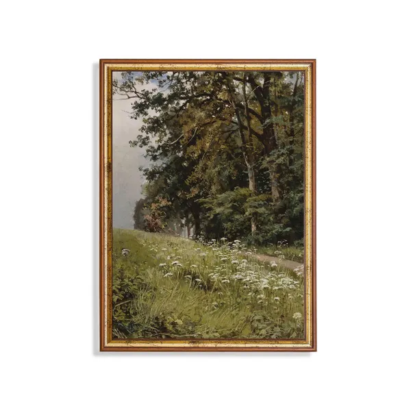 Vintage Country Landscape, Rustic Forest Art Print