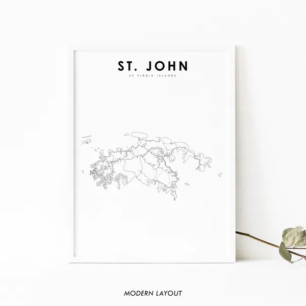 St John Us Virgin Islands Map Art Print