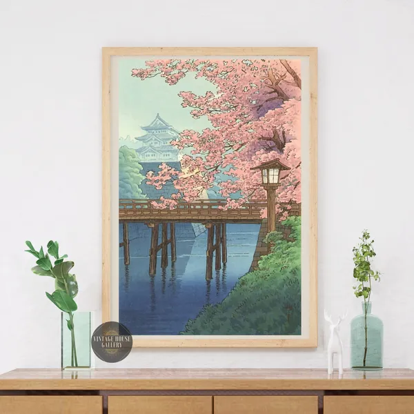 Cherry Blossoms and Castle, Ukiyo-e Travel Poster