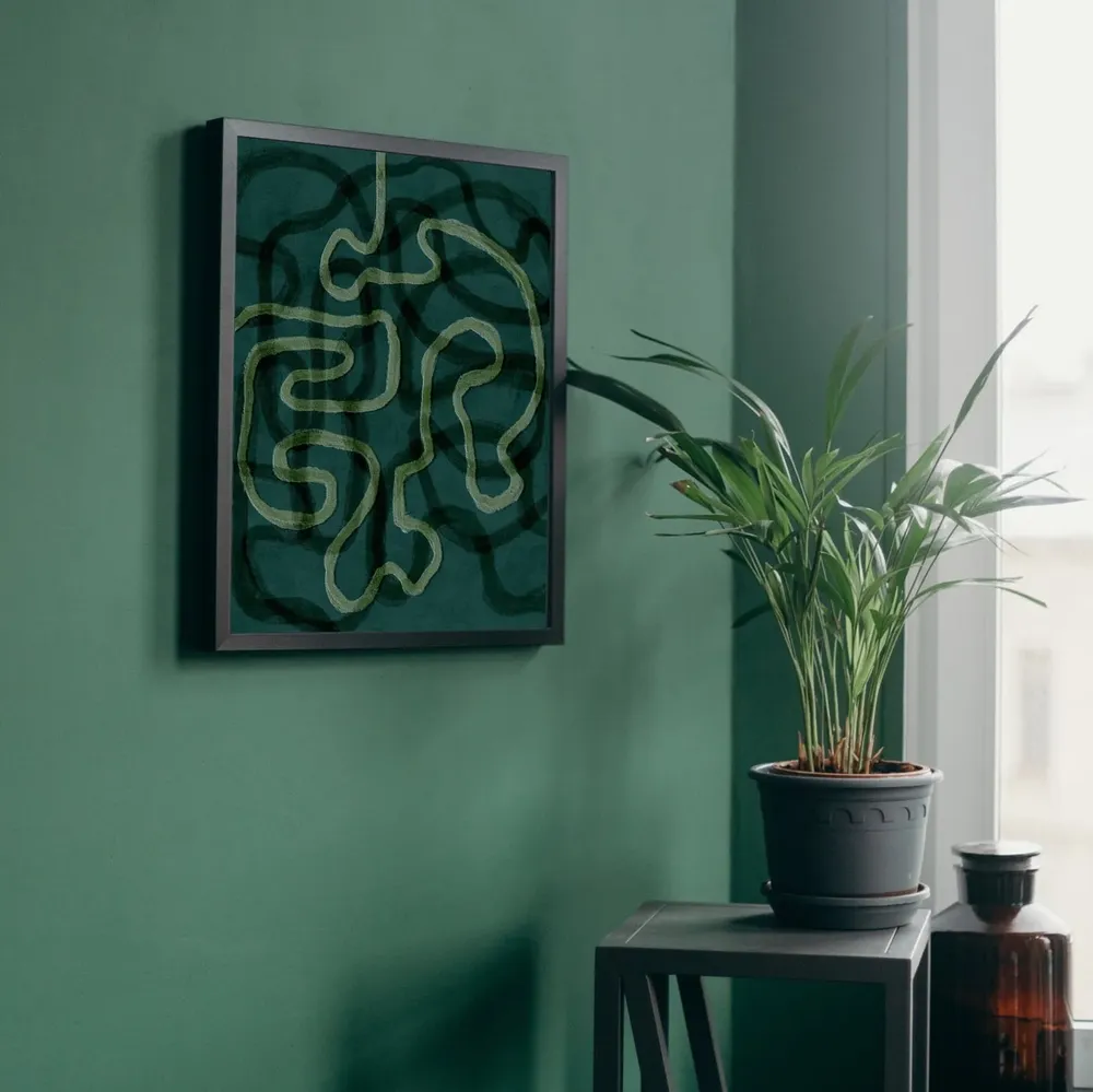 Emerald Green Abstract Squiggle Lines Poster Print - Image 3