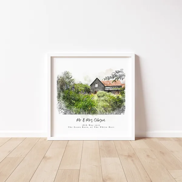 Personalised Wedding Venue Watercolour Sketch Art Print