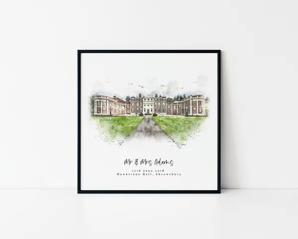 Bespoke Wedding Venue Watercolour Sketch Art Print
