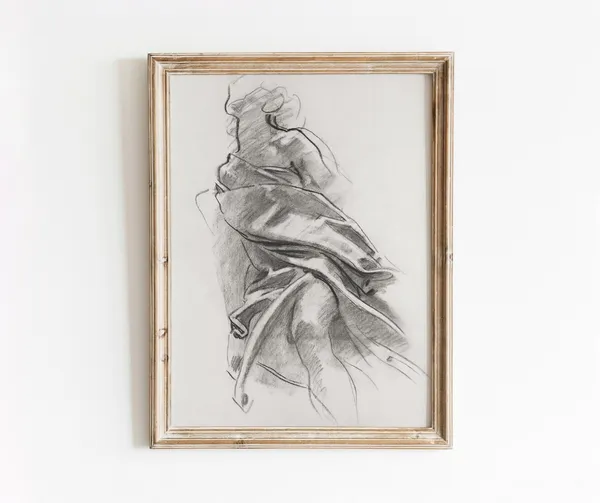 Draped Figure Sketch Vintage Woman Art Print