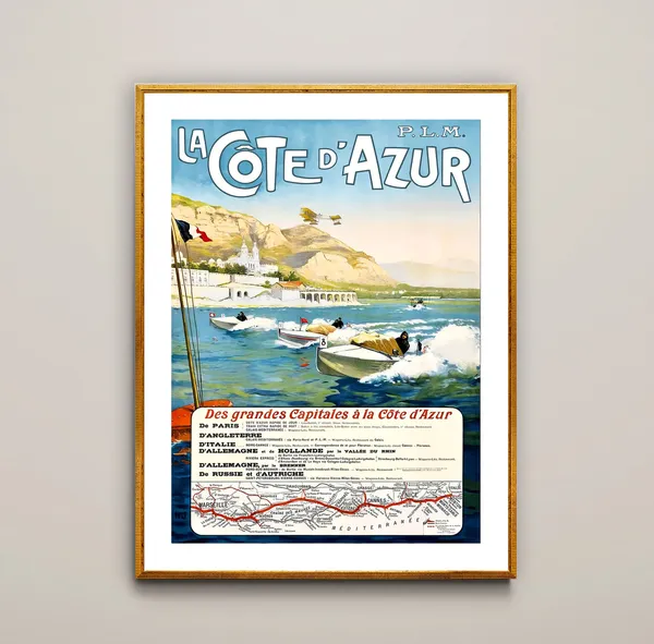La Cote Dazur Vintage Travel Poster, France