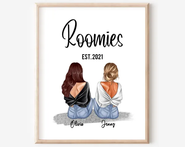Roommates Personalized Illustration Art Print