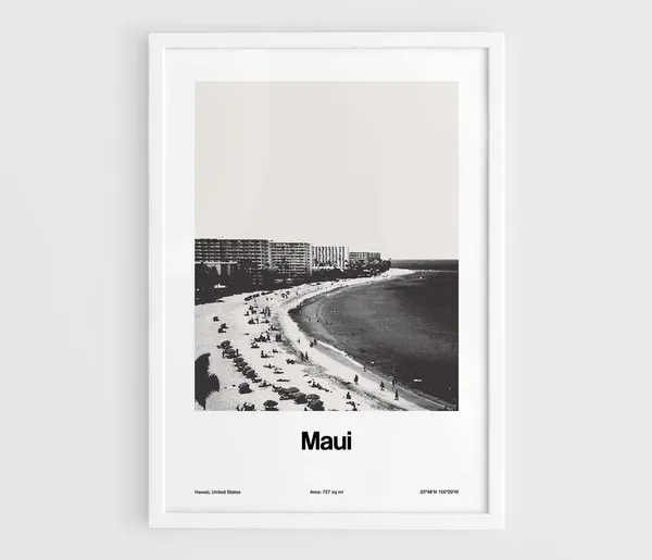 Maui Island Minimalist Poster Print, Hawaii