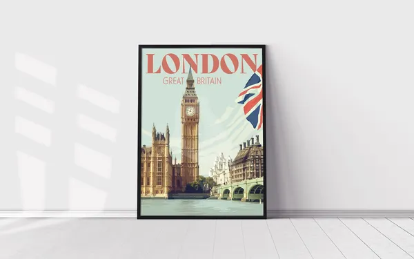 Big Ben Vintage Style Travel Poster, London England