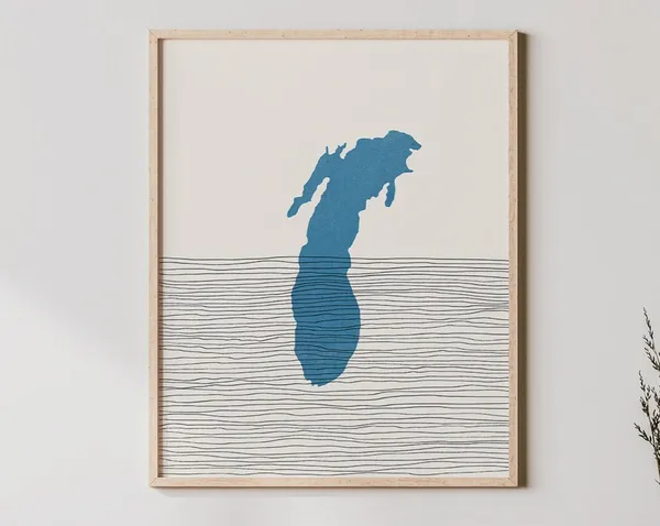 Lake Michigan Map Art Print, Boho Minimalist