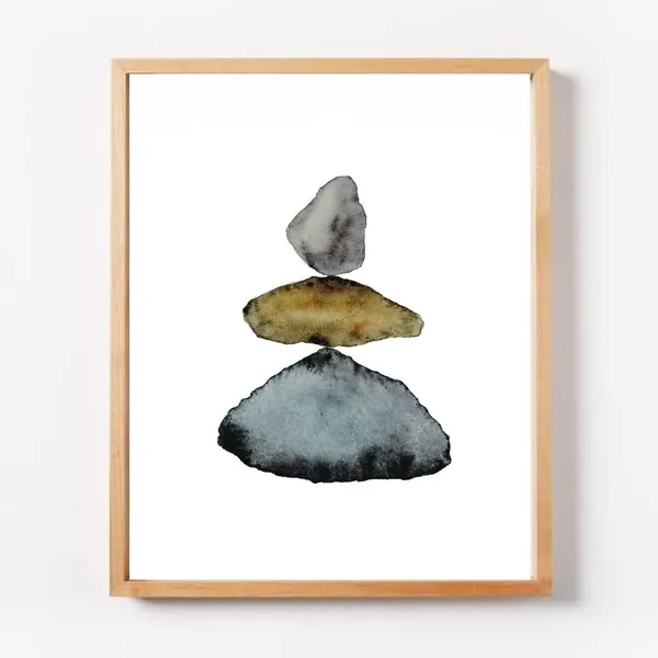 Balancing Stones Minimal Watercolor Art Print