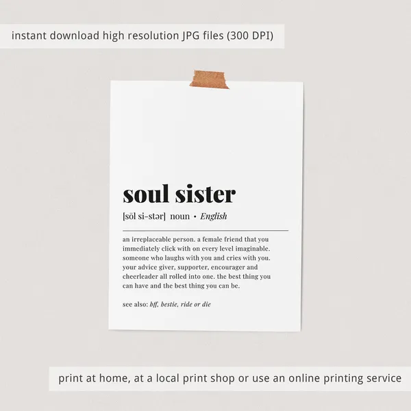 Soul Sister Definition Art Print, Best Friend Gift