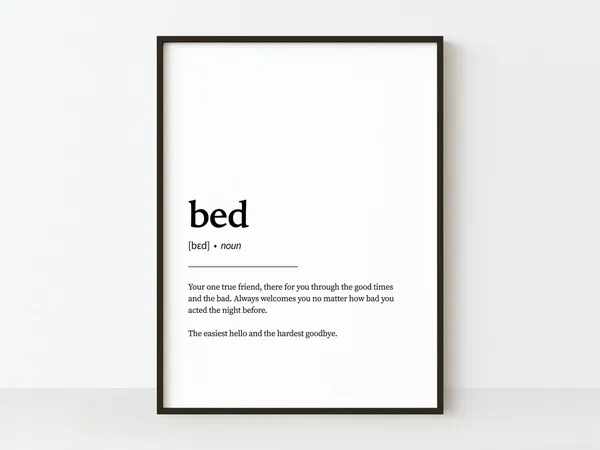 Bed Definition Quote Art Print, Bedroom Decor