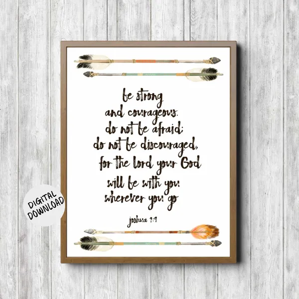 Be Strong Scripture Boys Room Watercolor Arrows Art Print