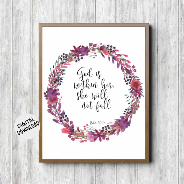 Psalm 46:5 Scripture Watercolor Wreath Art Print