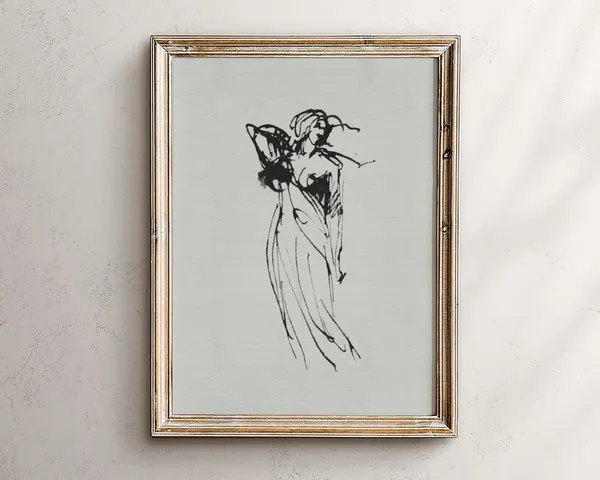 Vintage Sketch Woman Line Art Abstract Wall Print
