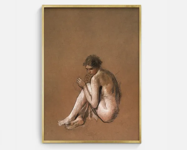 Minimalist Vintage Figure Drawing of Woman, Art Print