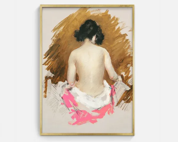 Seated Figure No. 2 Vintage Sketch Wall Art Print