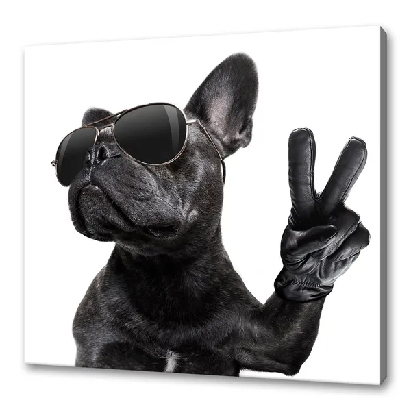 French Bulldog in Glasses, Peace Sign Modern Art Print