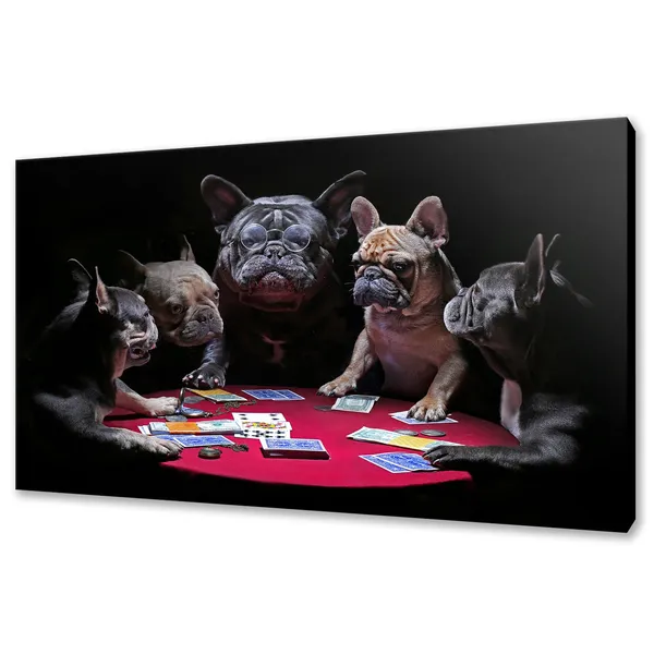 French Bulldogs Playing Cards, Modern Wall Art Print